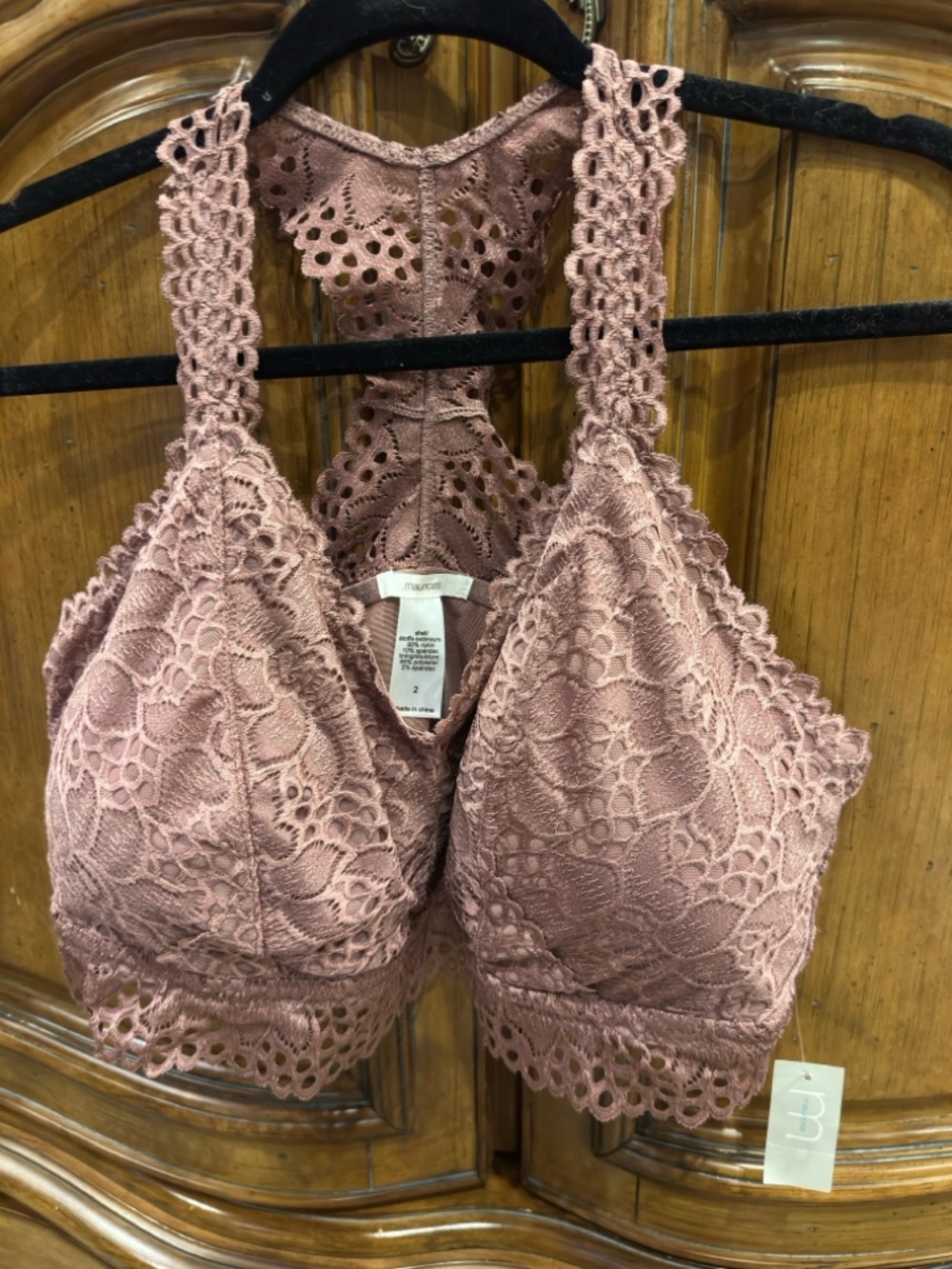 Maurices Lace Racerback Bralette in Dusty Rose NWT